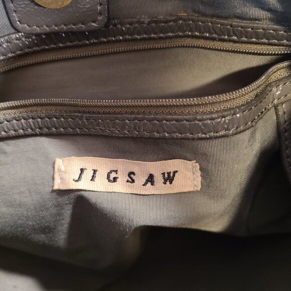 Jigsaw Leather Purse Bag Shoulder Tote Shiny Gray - Picture 4 of 10